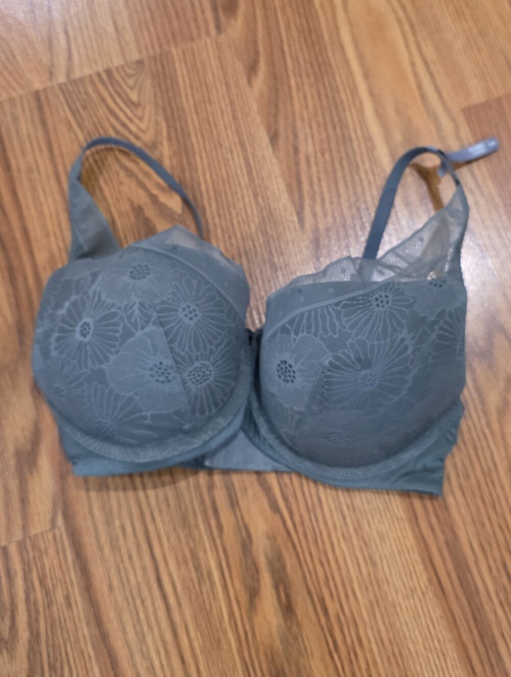 Aerie Real Power Plunge Push-Up Bra Underwire Back Closure Teal Green Lace 32D